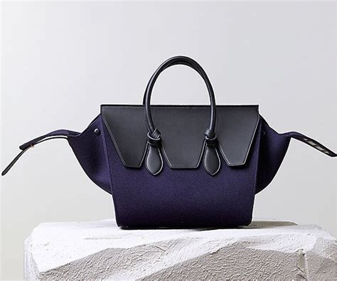 celine tie handbag in navy blue felt